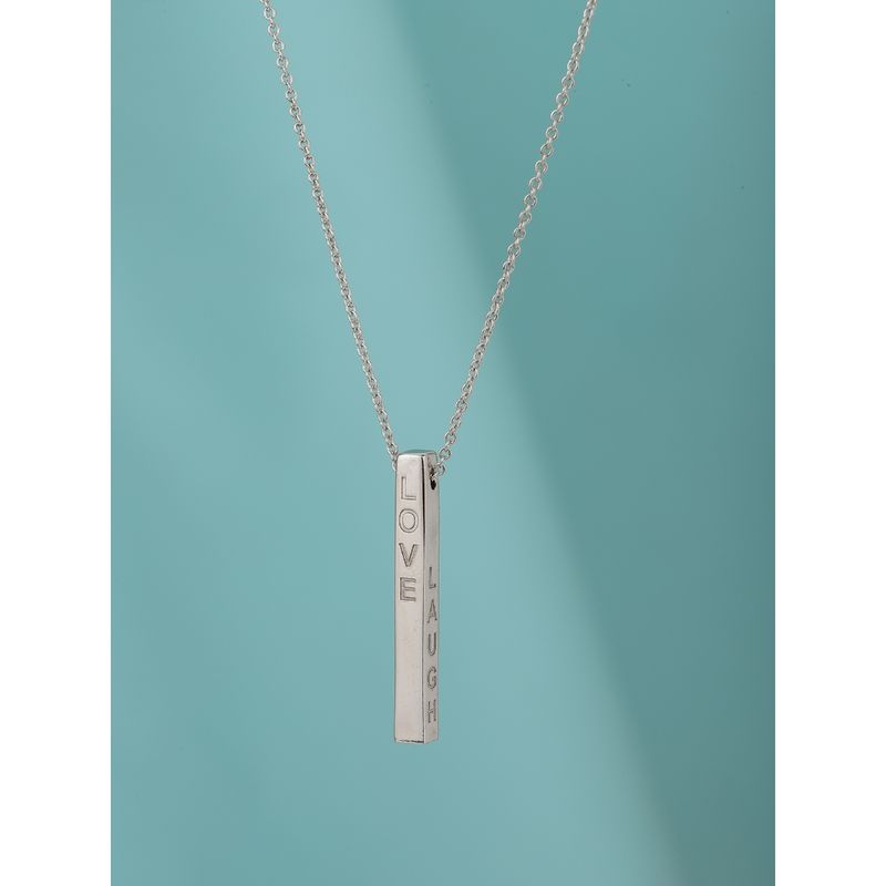 Silver Long Bar Pendant Necklace Rolo Chain For Men - Boutique Wear RENN