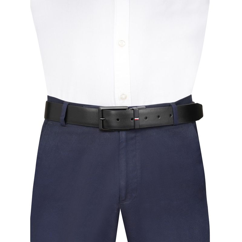 Tommy Hilfiger Mens Leather Reversible Belt Barclays - Black & Olive (S)