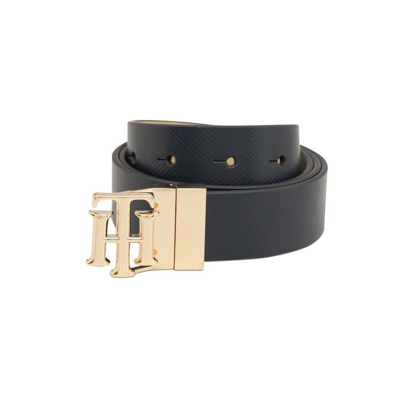 Tommy Hilfiger Womens Leather Reversible Belt Aizen - Navy Blue & Ecru (M)