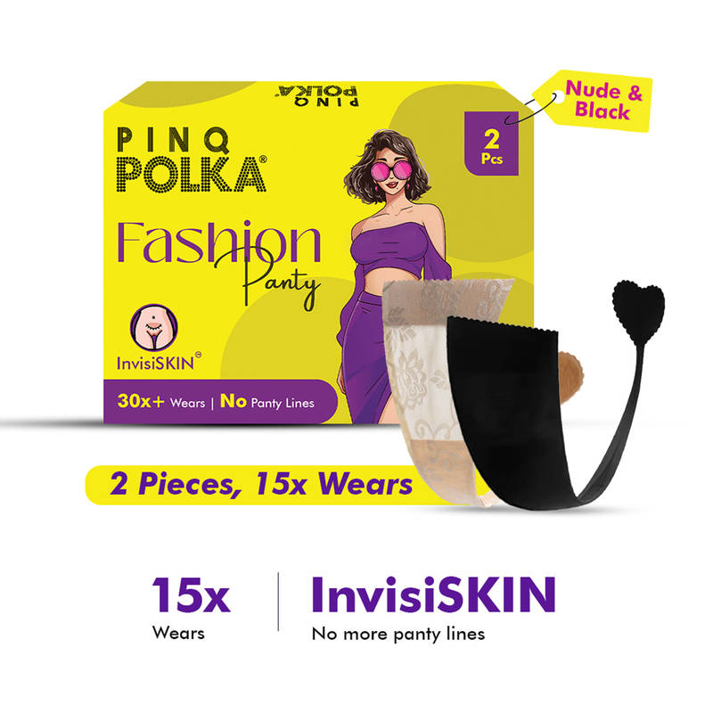 PINQ POLKA Fashion Panty Thong M Size Nude Lace & Black Spandex Seamless C-String