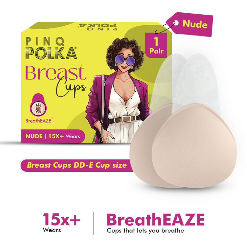 PINQ POLKA Breast Cups Nude Reusable Push Up Silicone Bra Boob Tape Skin Friendly (DD-E)