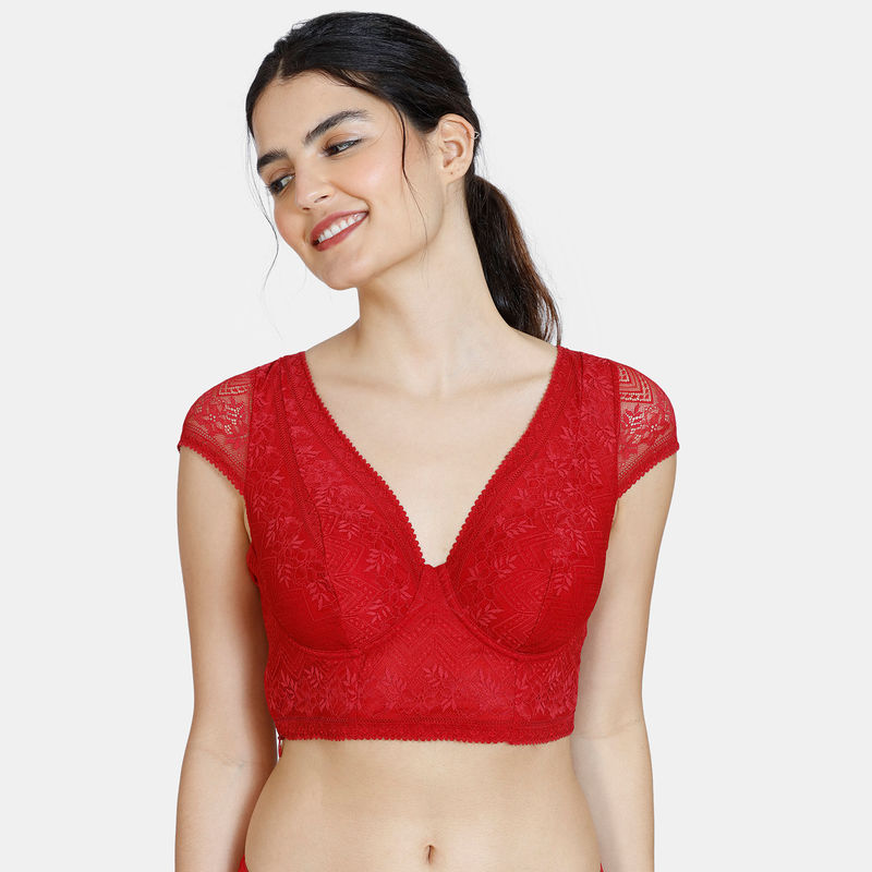 Zivame Love Stories Padded Wired Full Coverage Blouse Bra - Chilli Pepper - Red (32B)