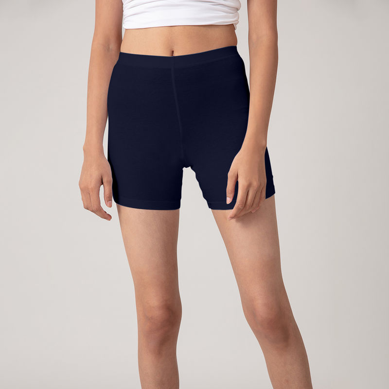 Nykd by Nykaa Stretch Cotton Cycling Shorts - Peacoat Navy NYP083 (S)