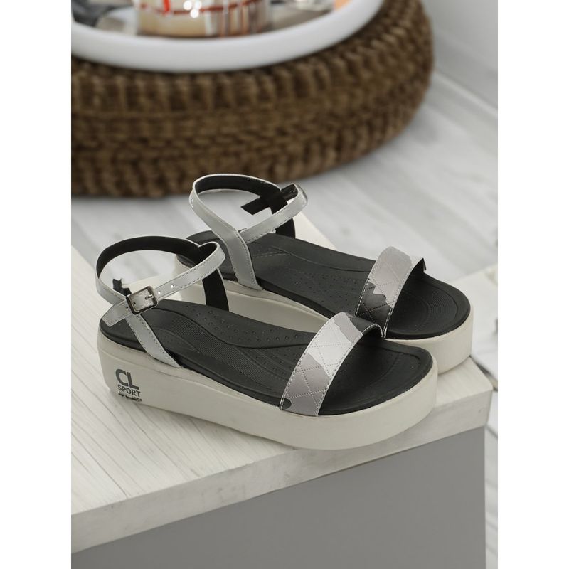 Carlton London Fashionable Grey Color Flatform Heel Backstrap Comfort Sandals (EURO 41)