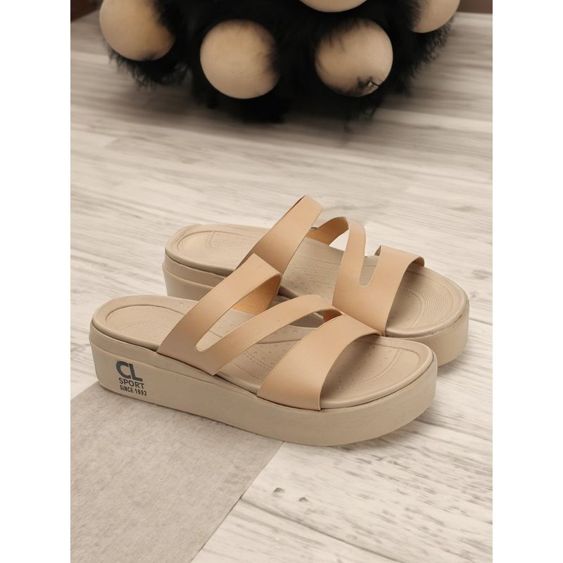 Carlton London Fashionable Beige Color Flatform Heel Comfort Sandals (EURO 38)