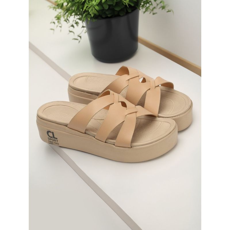 Carlton London Beige Color Flatform Heel Comfort Sandals (EURO 38)