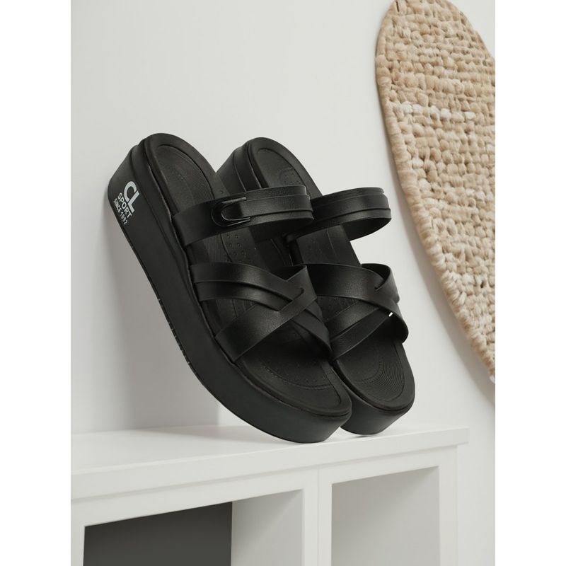 Carlton London Fashionable Black Color Heel Comfort Sandals (EURO 39)