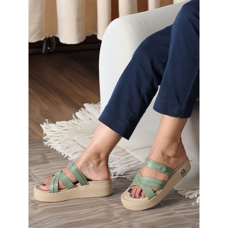 Carlton London Fashionable Green Color Heel Comfort Sandals (EURO 38)