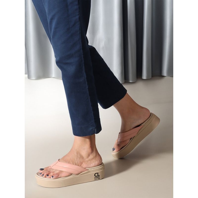Carlton London Fashionable Nude Color Flatform Heel Sandals (EURO 39)