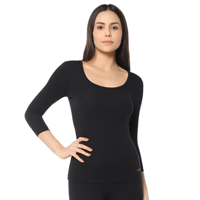 Amante Solid Scoop Neck 3-4th Sleeve LuxeHeat Thermal Top (L)