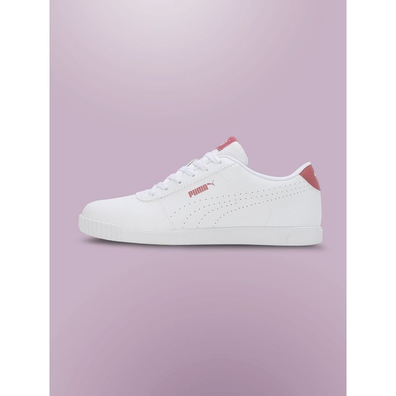 Puma Carina Slim Perf Womens Off White & Pink Sneakers (UK 6)