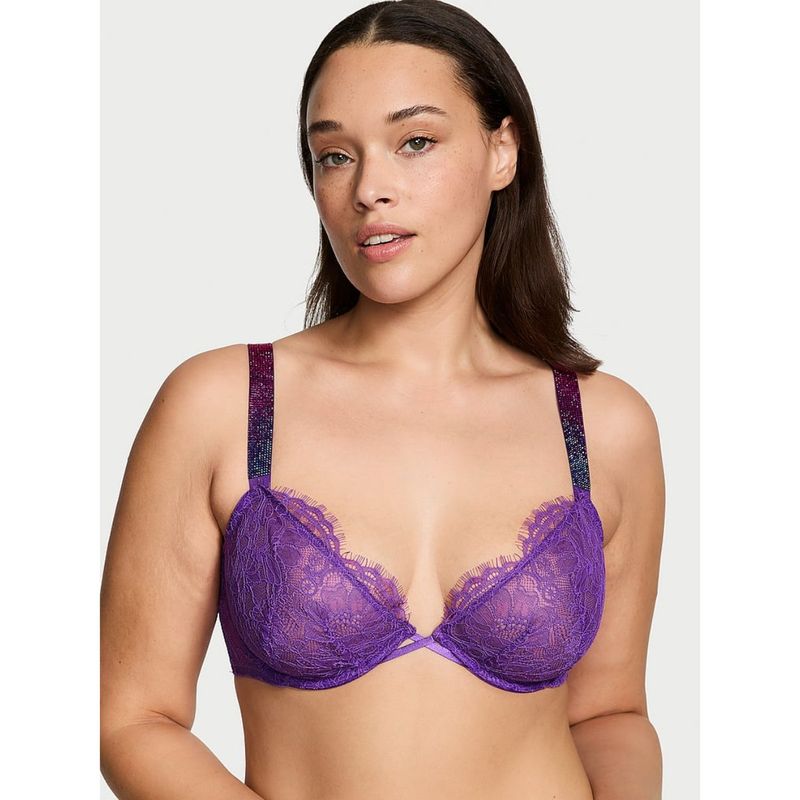 Victoria's Secret Shine Strap Unlined Low-Cut Lace Demi Bra Purple (32DD)