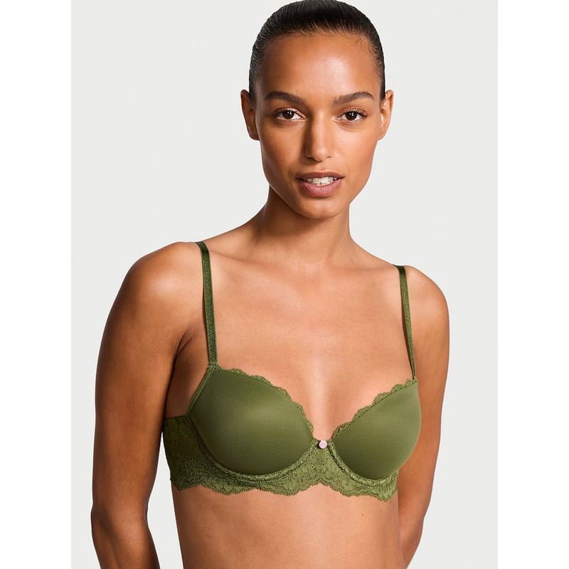Victoria's Secret Dream Angels Smooth and Lace Lightly Lined Classic Coverage Demi Bra Green (36D)