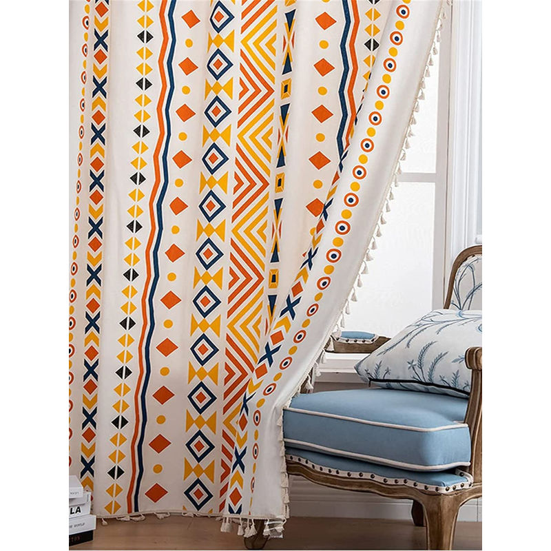 Urban Space Long Door Curtains with Eyelets & Tieback 1 Piece Boho Orange (4X8 Feet)