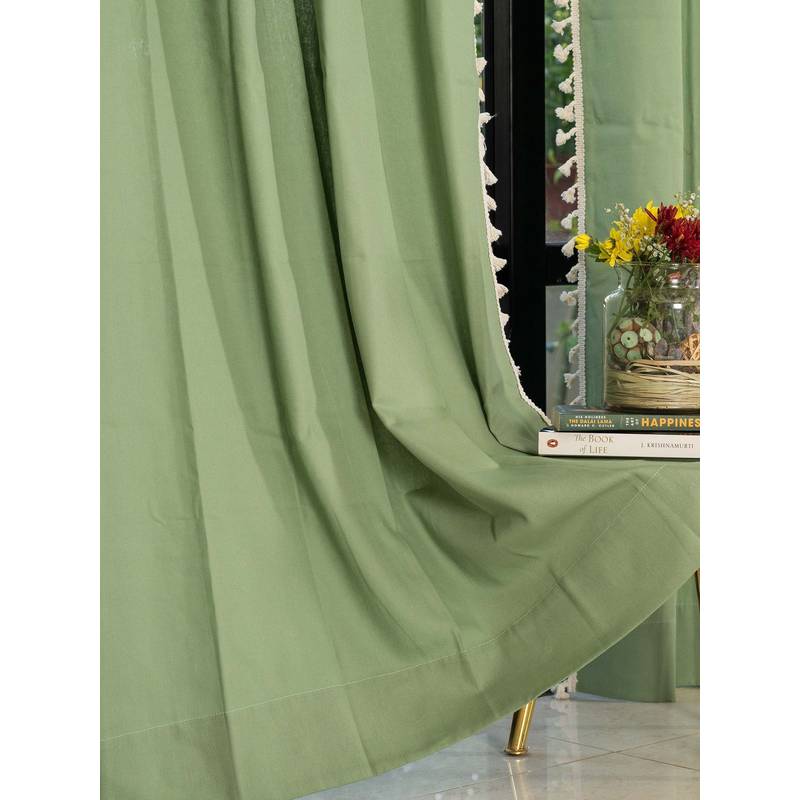 Urban Space Boho Cotton Long Door Curtain with Eyelets & Tieback 1 Piece Aura Sage Green (8x4 feet)