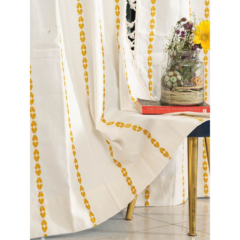 Urban Space Cotton Window Curtain with Eyelets & Tieback 1 Piece Vintage Braid Yellow (5x4 feet)