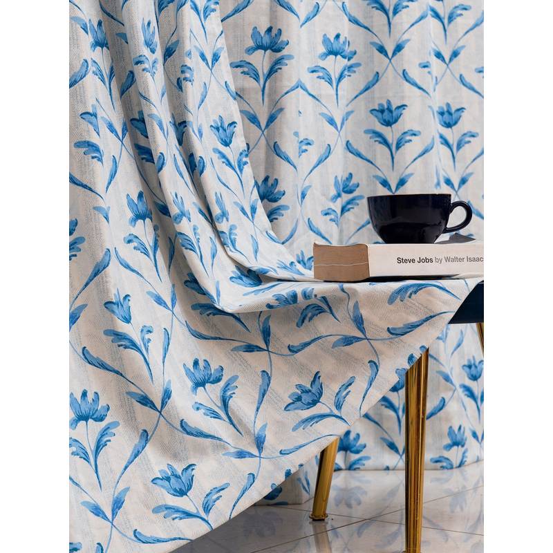 Urban Space Cotton Door Curtains with Eyelets & Tieback Water Lily Blue (Pack of 2) 7x4 feet