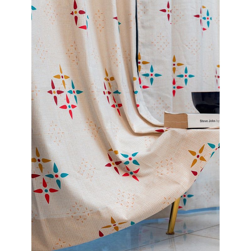 Urban Space Cotton Long Door Curtains with Eyelets & Tieback Mosaic Red & Blue (Pack of 2)