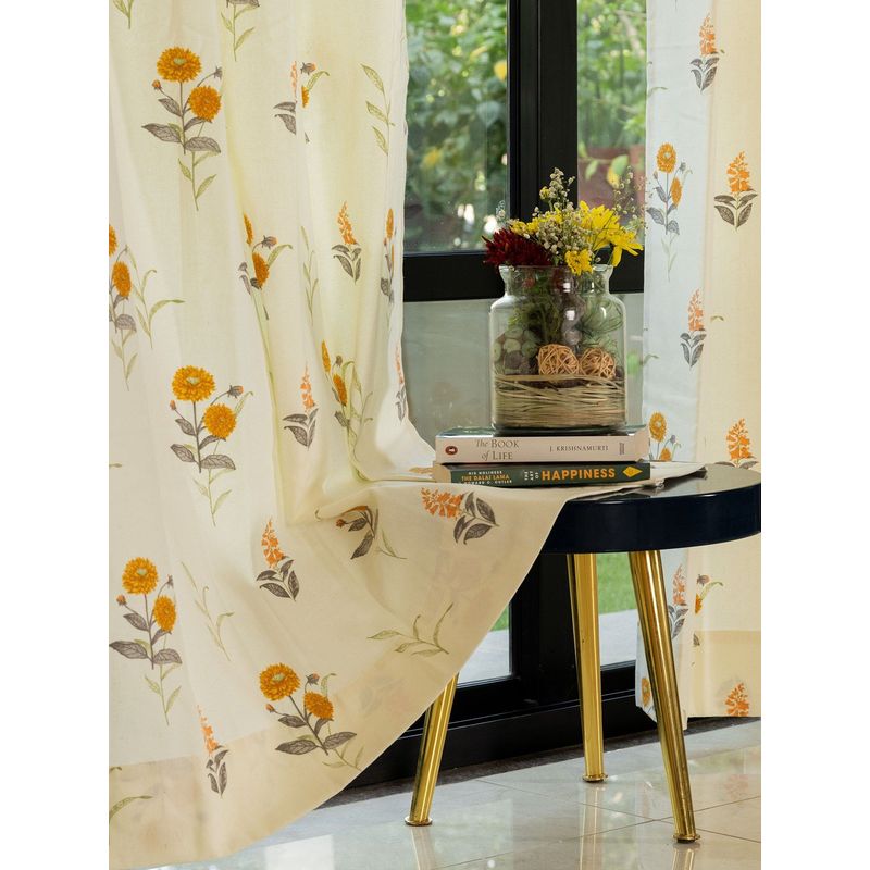 Urban Space Cotton Window Curtains with Eyelets & Tieback Cotton Coneflower Yellow (Pack of 2) 5x4 feet