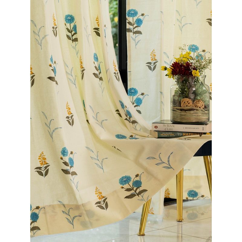 Urban Space Cotton Door Curtains with Eyelets & Tieback Cotton Coneflower Blue (Pack of 2) 7x4 feet