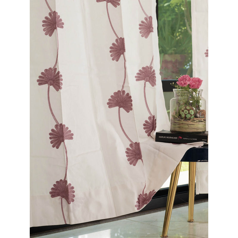 Urban Space Aarohi Embroidery Cotton Curtain Window - Mauve (4X5 Feet)