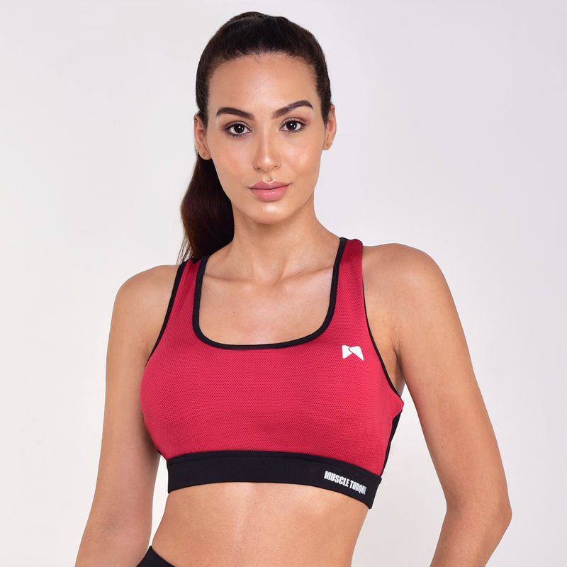 Buy Muscle Torque Non-Wired Activewear Removable Padding Sports Bra - Red &  Black Online
