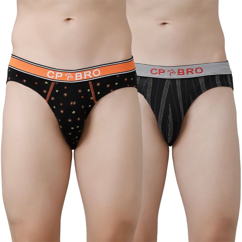 CP BRO Printed Briefs with Exposed Waistband Value - Black Dot & Black Stripe (Pack of 2) (XL)