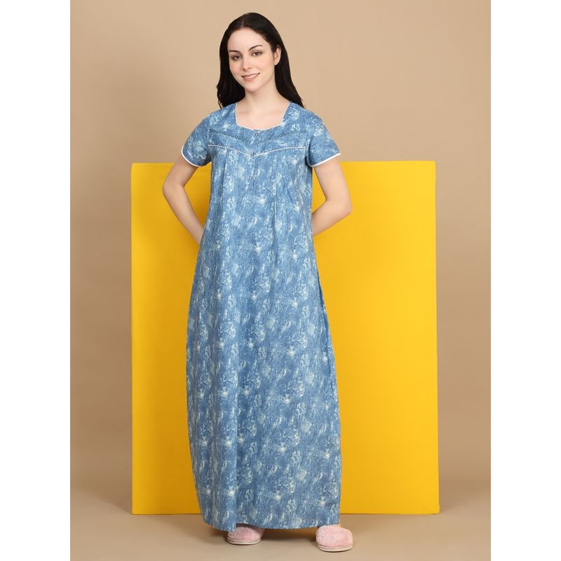Sweet Dreams Women Blue Cotton Full Length Nightdress (M)