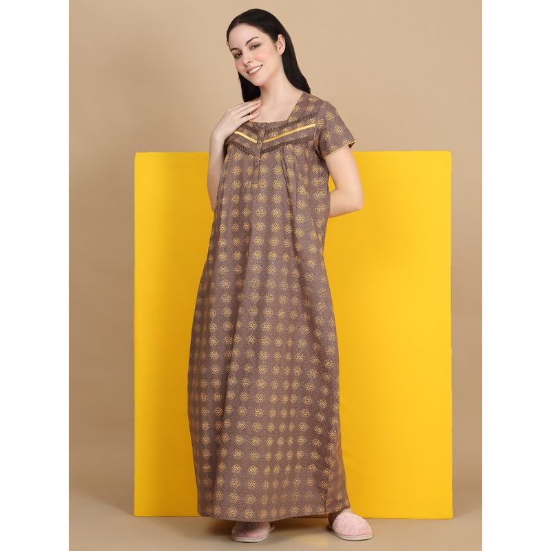 Sweet Dreams Women Brown Cotton Full Length Nightdress (M)