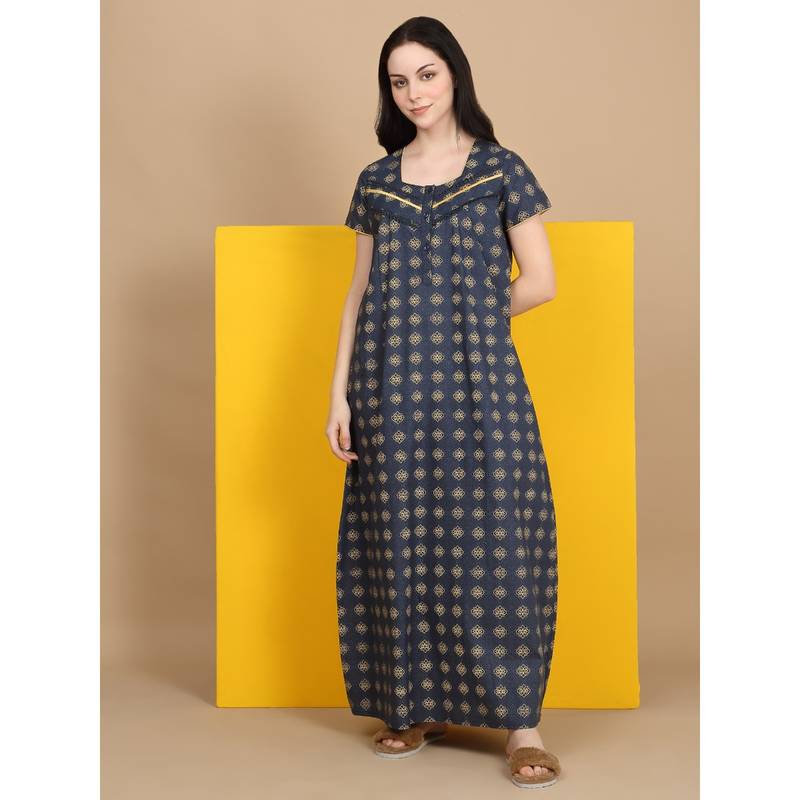 Sweet Dreams Women Navy Blue Cotton Full Length Nightdress (XL)