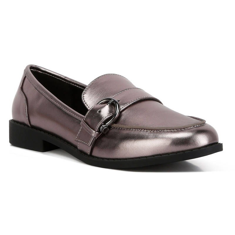 London Rag Pewter Grey Haruka Metallic PU Loafers (EURO 37)