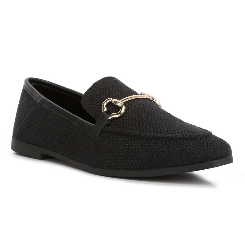 London Rag Black Neoma Horsebit Detail Flat Canvas Loafers (EURO 36)