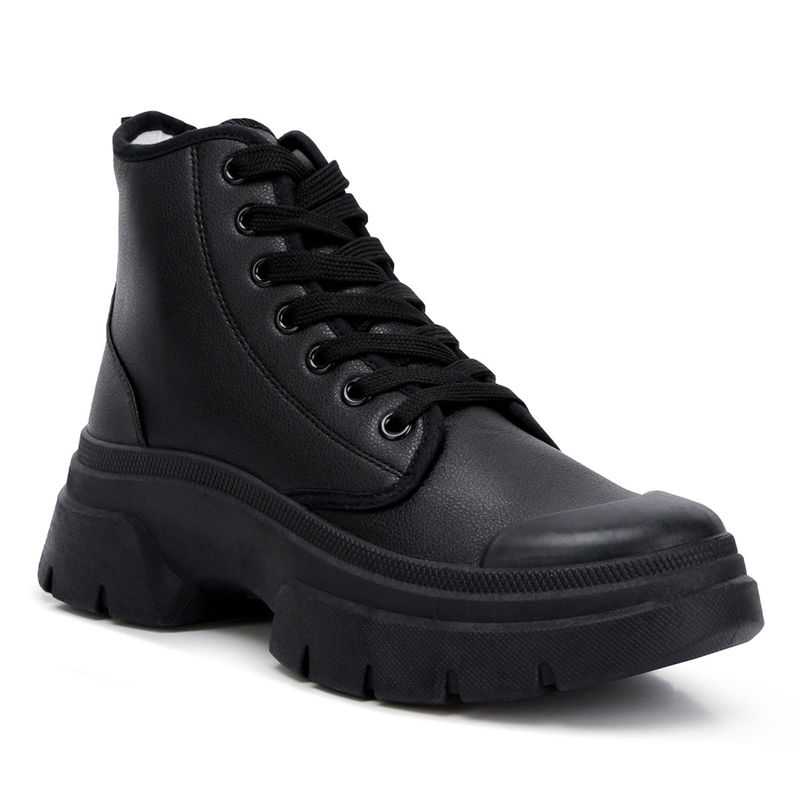 London Rag Black Chunky Lace Up Combat Boots (EURO 39)