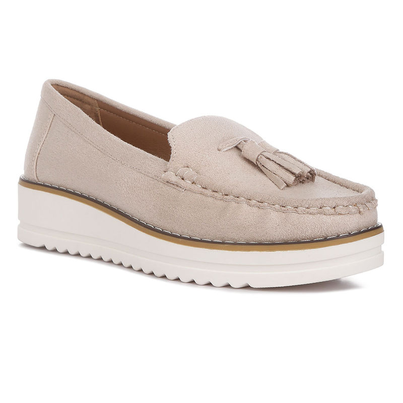 London Rag Beige Platform Lug Sole Tassel Loafers (EURO 41)