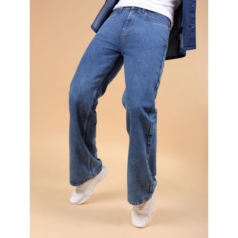 The Indian Garage Co Men Bootcut Solid Mid Rise Jeans Blue (32)