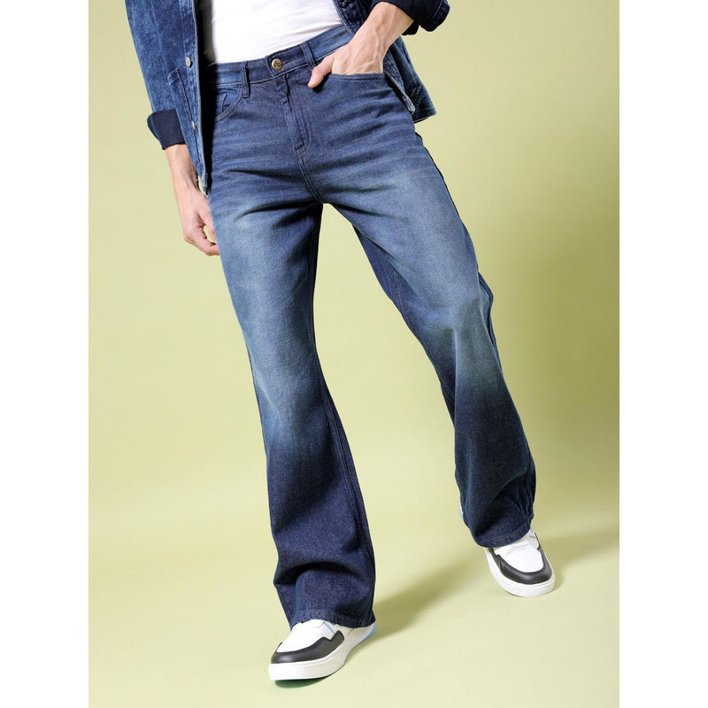 The Indian Garage Co Men Bootcut Solid Mid Rise Jeans Navy Blue (32)