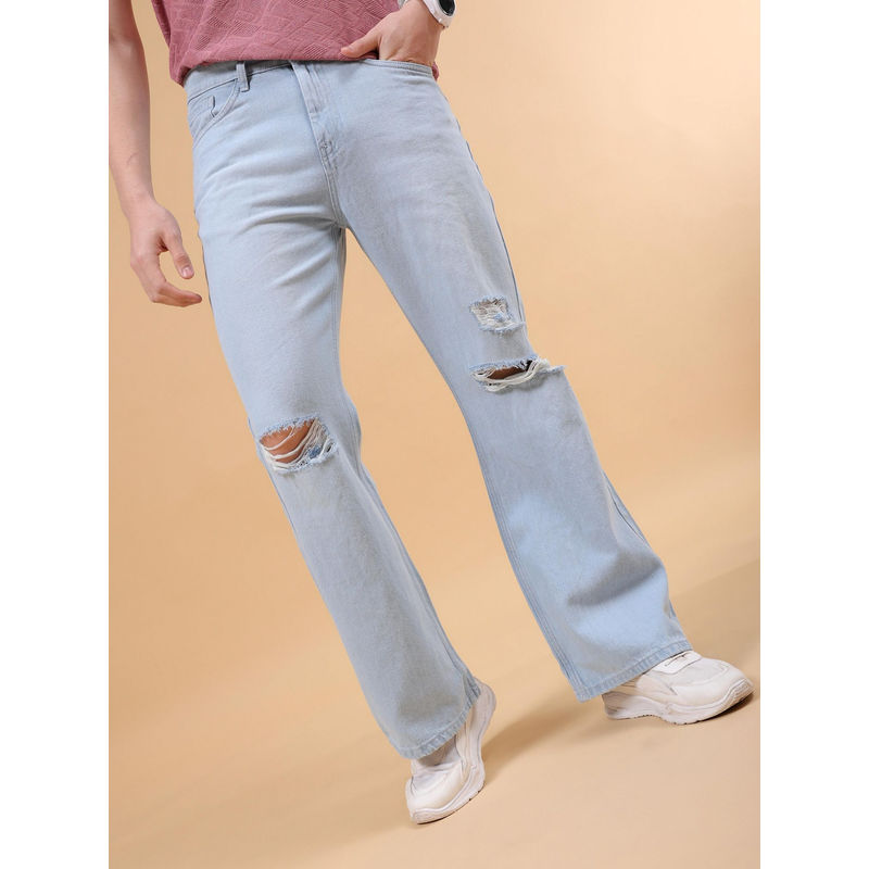 The Indian Garage Co Men Bootcut Solid Mid Rise Jeans Blue (34)
