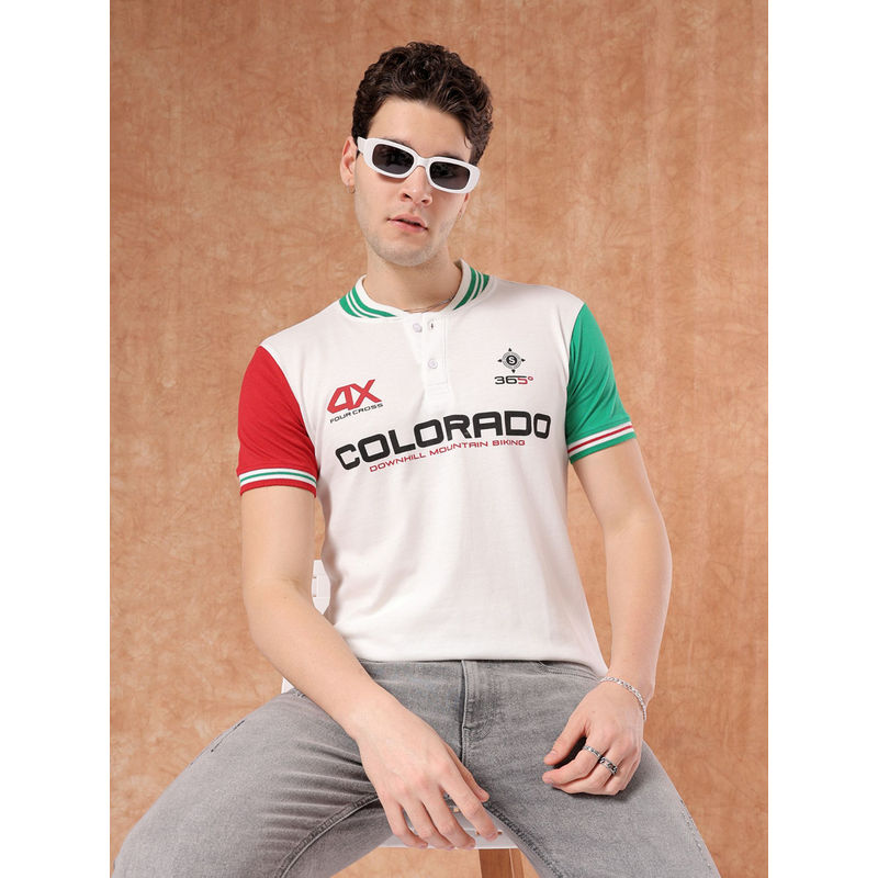 The Indian Garage Co Men Print Polo T-Shirt White (M)