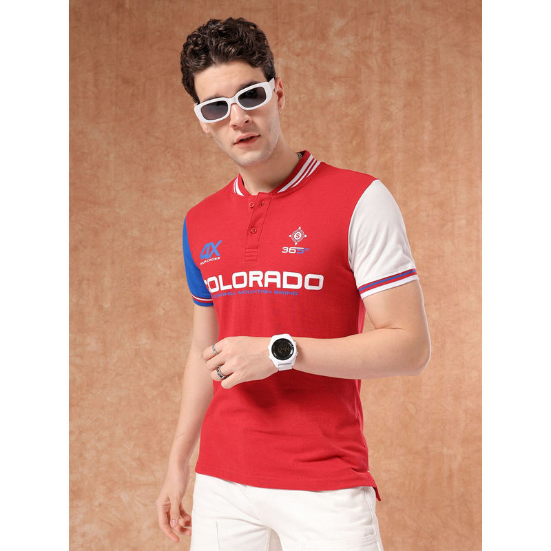 The Indian Garage Co Men Print Polo T-Shirt Red (M)