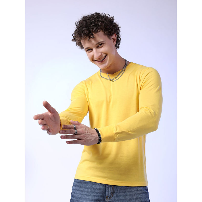 The Indian Garage Co Men Solid V-Neck T-Shirt Yellow (2XL)
