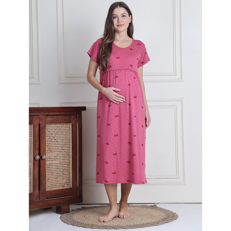 Secret Wish Pink Heart Hosiery Maternity Nighty (M)