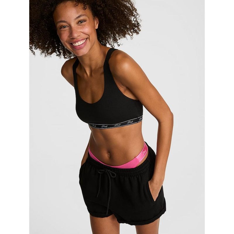 Victoria's Secret Women Black Printed Ivy Fleece Rolled Hem Shorts (XS)