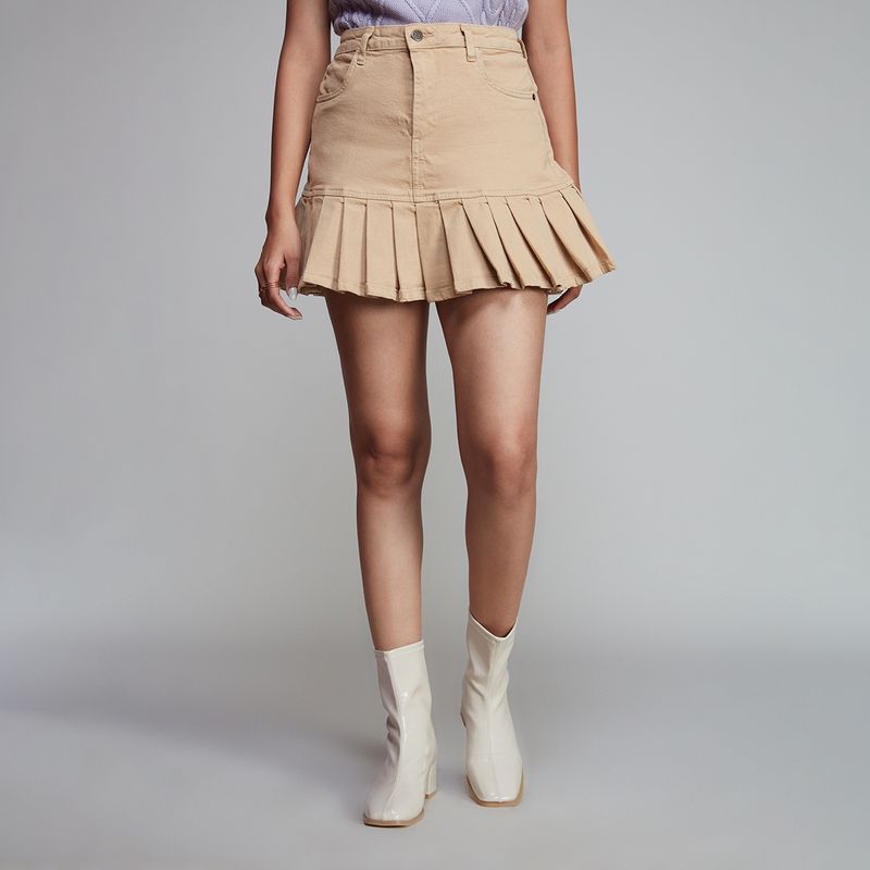 Twenty Dresses by Nykaa Fashion Khaki a Line Box Pleat Short Denim Skirt (26)
