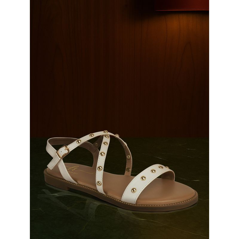 London Rag Women White Stud Embellished Strappy Sandals (EURO 36)