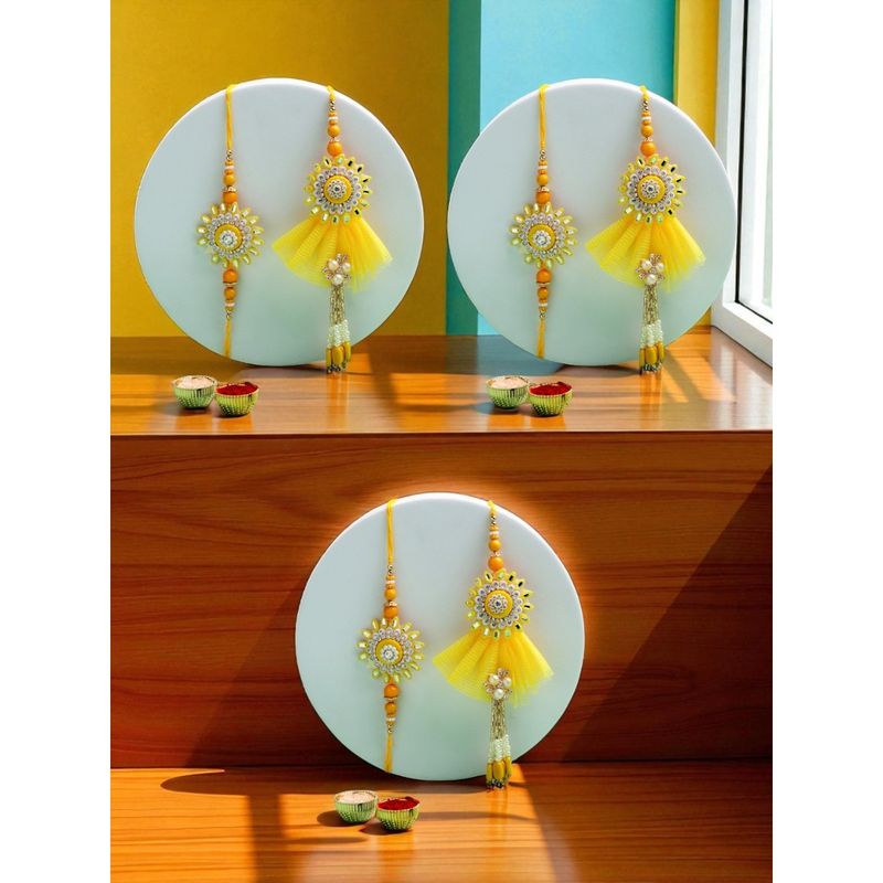 Bhaiya Bhabhi Rakhi Set - Handmade Beaded Silk Rakhi Pair With Roli & Sandal Powder, Rakshabandhan Gift - View #9