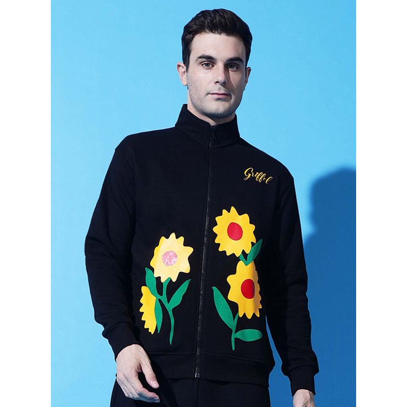 Griffel Black Floral Print Zipper Sweatshirt (M)