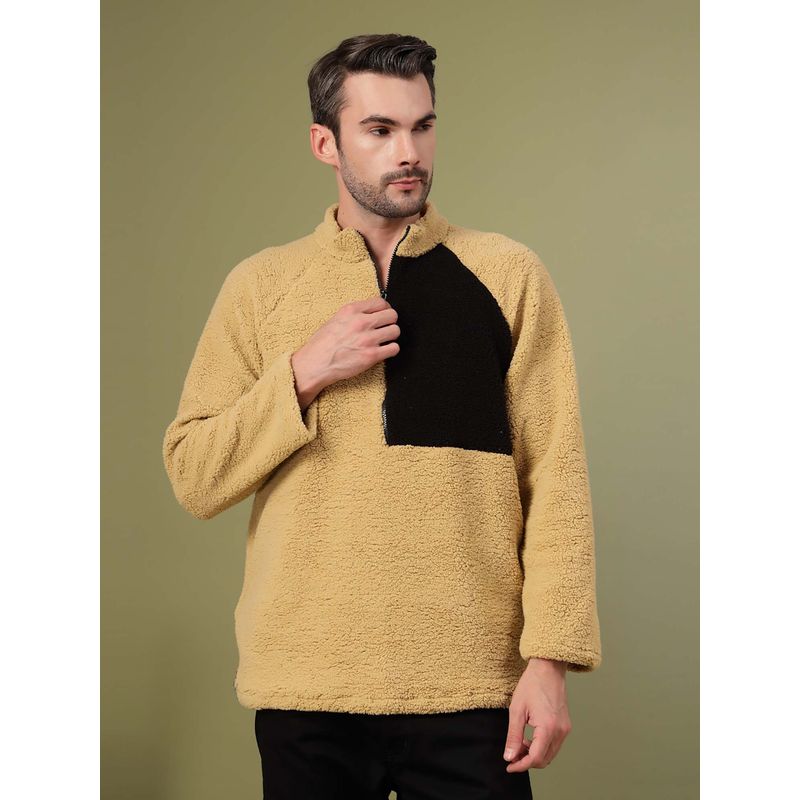 RIGO Men Mustard Sherpa Colourblocked Oversized Sweatshirt (M)