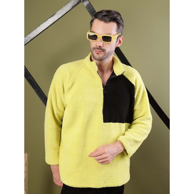 RIGO Men Green Sherpa Colourblocked Oversized Sweatshirt (M)