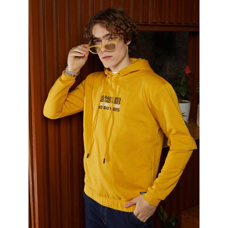 Campus Sutra Men's Mustard No Bad Vibes Pullover Hoodie (S)