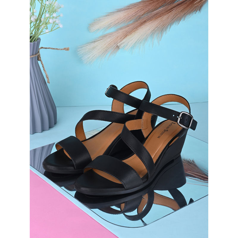 Louis Stitch Women Striped Wedge Black Lightweight Heels (UK 4)